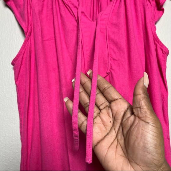 Robbie Bee Women Linen Dress Large Hot Pink Shift Split Neck Coastal Preppy - Picture 6 of 10